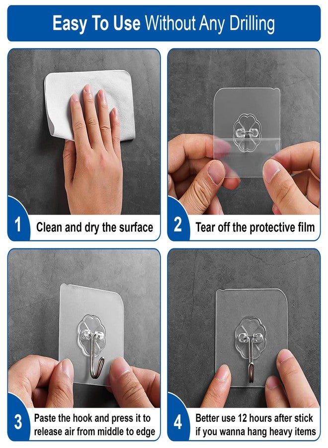 Eightiz 20 Pcs Flower Hook PVC Heavy Duty Self Adhesive Stainless Hooks, Transparent Waterproof and Oilproof Wall Hooks for Kitchen Bathroom Shower Door Outdoor Home Improvement Utility Hook - Image 3
